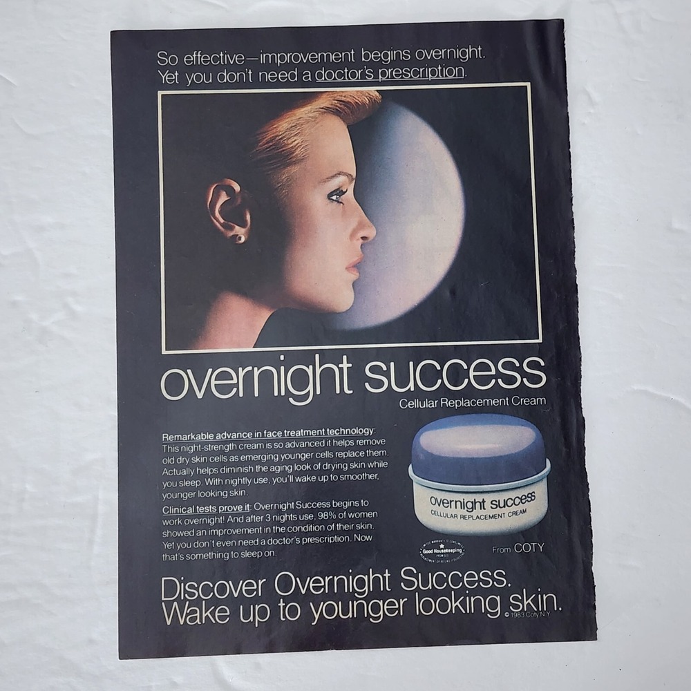 Vintage Print Ad COTY Overnight Success blonde model moon clipping 1985